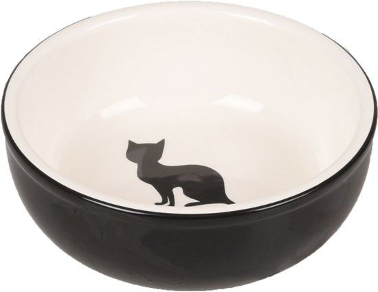 FLAMINGO Kattenvoerbak Nala Keramisch - Zwart/Wit - 13 x 13 x 4.5 cm