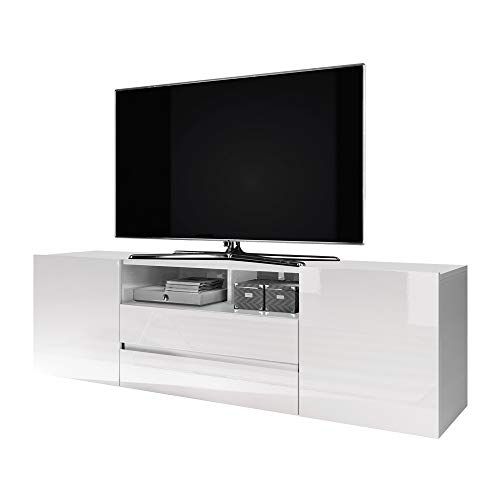 Selsey BROS - TV Stand - Matte White with Gloss White Front Panels - 140 cm