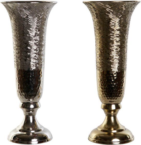 DKD Home Decor Vase - Gold & Silver Aluminum - 13 x 13 x 33 cm (Set of 2)