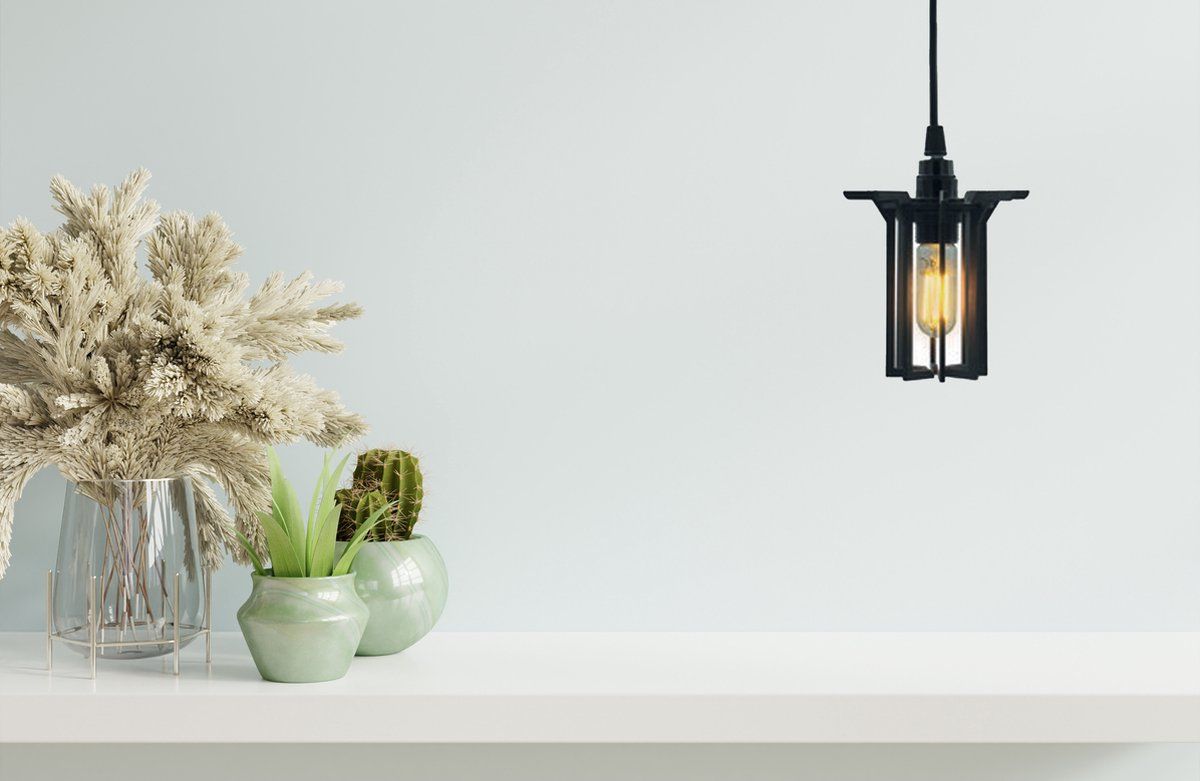 Maison Cocon Houten Hanglamp - Industriële Lamp 004 - Zwart - Ø 6 cm