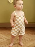 VERTBAUDET Beige geruite bedrukte fleece korte sweater voor baby's