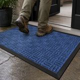 Mibao Voordeurmat, robuuste duurzame welkomstmat voor buiten en binnen, vuilvangmat, waterdichte, super absorberende deurmat voor ingang, buiten, patio, veranda, 60 x 91 cm, blauw