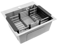 Rea - Stalen Spoelbak Met Accessoireset 3-delig Leo 40 Brush Nickel Zwarte accessoires