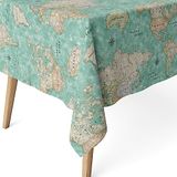 MARTINA HOME Tafelkleed, kunsthars, wereldkaart, turquoise, 180 x 140 cm