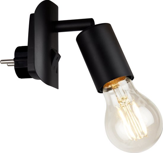 Briloner Lichten - stekkerlamp, 1x E27, max. 25 Watt, incl. aan/uit-schakelaar, metaal, zwart, 95x67x78mm (LxBxH), 2602-015