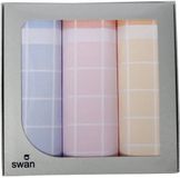 Swan Textiel 3 stuks Dames zakdoeken Ruit - Cadeauverpakking katoenen zakdoeken - blauw/roze/geel / 35x35