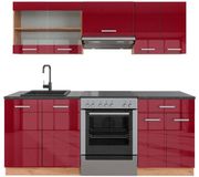 Vicco R-Line Unité de cuisine complète – 200 cm, WB Anthracite Rouge laqué brillant/chêne doré