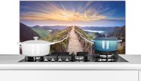 KitchenYeah Spatscherm keuken 100x50 cm - Kookplaat achterwand Bergen - Natuur - Pad - Muurbeschermer - Spatwand fornuis - Hoogwaardig aluminium