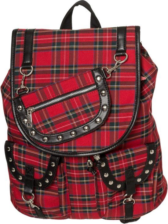 Banned Red Tartan Backpack Dames Rugtas - zwart/rood