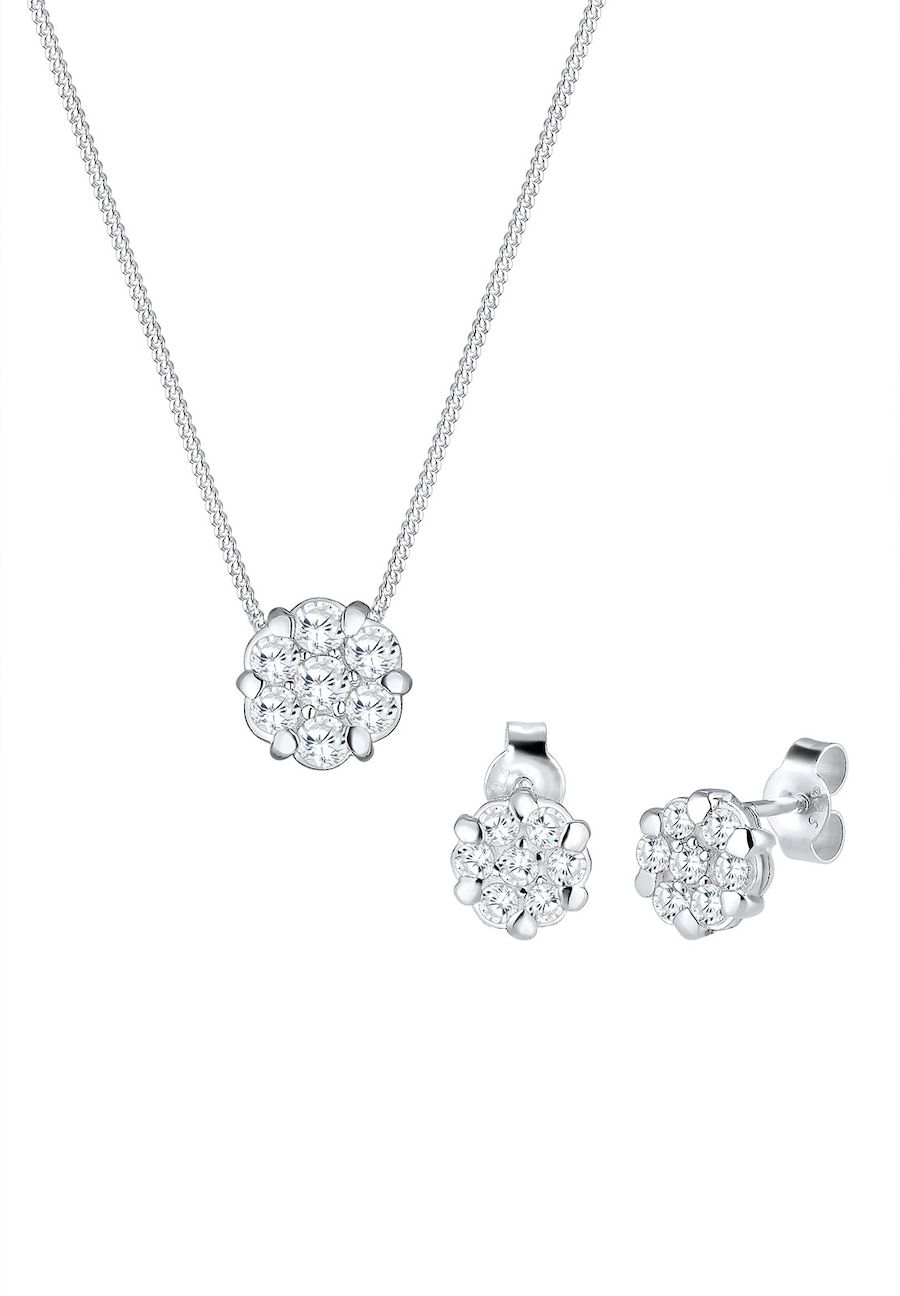 Elli Sieraden Set dames bloem met zirkonia kristallen in 925 sterling zilver