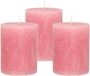 Atmosphera Stompkaars - 3x - vieux rose - 7 x 9 cm - modèle rustique moyen - bougie cylindrique rose - bougies