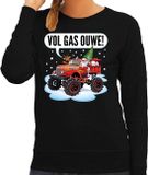 Bellatio Decorations Shoppartners Bv Foute Kersttrui / sweater - Santa op monstertruck / truck - vol gas ouwe - zwart voor dames - kerstkleding / kerst outfit L