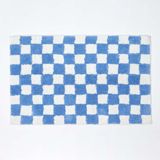 Homescapes Antislip Badmat Blauw en Wit met Dambordpatroon, 50 x 80 cm