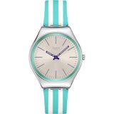 Swatch SYXS160 Dames Horloge Groen Siliconen Band Zilverkleurig Stalen Kast Mineraalglas Analoog 38mm 3 ATM