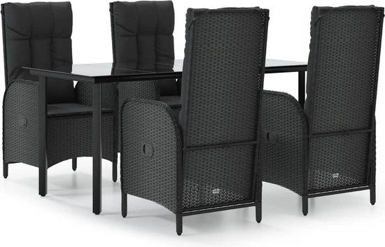 vidaXL 5-delige Tuinset met kussens poly rattan zwart