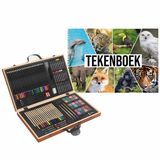 Merkloos Complete teken/schilder cadeau doos 88-delig met een A4 schetsboek van 50 vellen - Voor Dieren liefhebbers