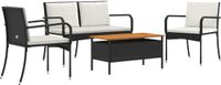 vidaXL Tuinset Zwart Poly Rattan