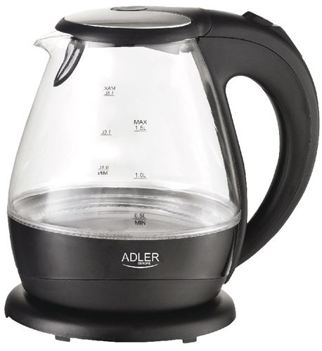 Adler AD 1224 Waterkoker - 1.5L - 2000W - Zwart/Transparant