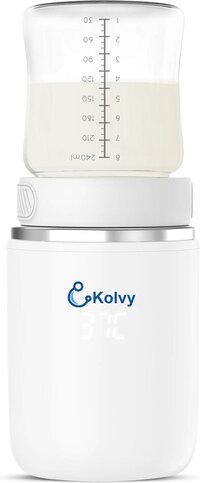 Kolvy® Flessenwarmer voor Onderweg - Draadloos - 4 Temperatuurniveaus - Inclusief 3 Adapters - USB Oplaadbaar - Wit