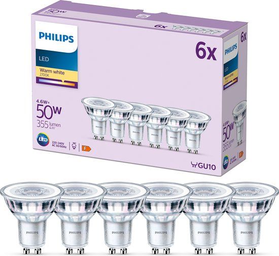 Philips LED Spot GU10 - 6-Pack - Warm White Light
