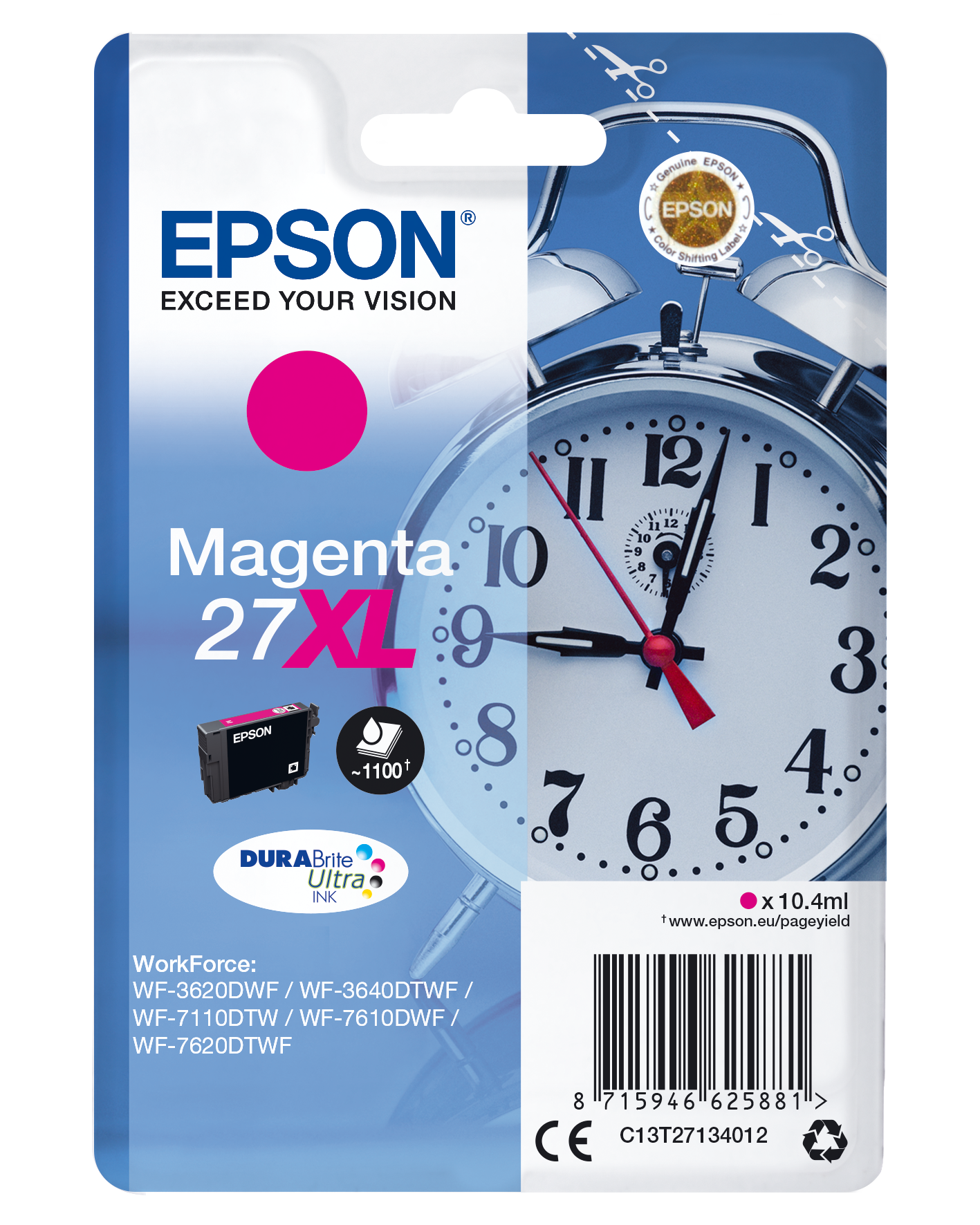 Epson Alarm clock Singlepack Magenta 27XL DURABrite Ultra Ink single pack / magenta