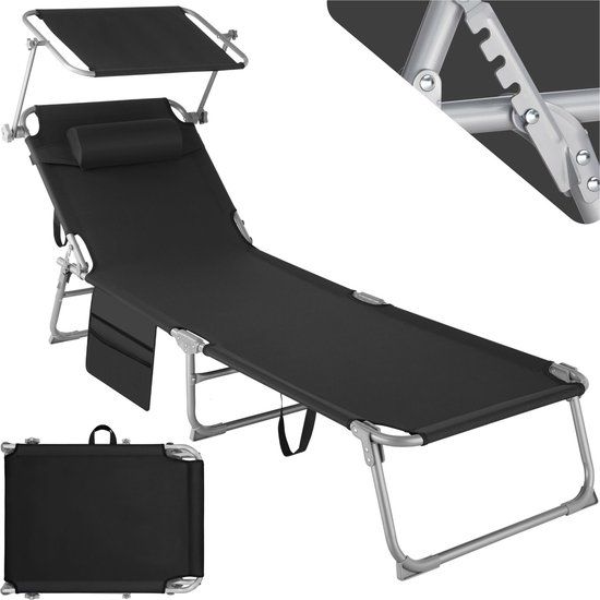 tectake Ligbed Zonnestoel - 4 standen, inklapbaar - Zwart