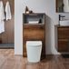 Hudson Reed WC-Ombouw 60cm met LED-Verlichting Donker Eiken - Elements Wit (Chalk) Toilet - Inbouw Reservoir met Zwarte Spoelknop | Hoxton