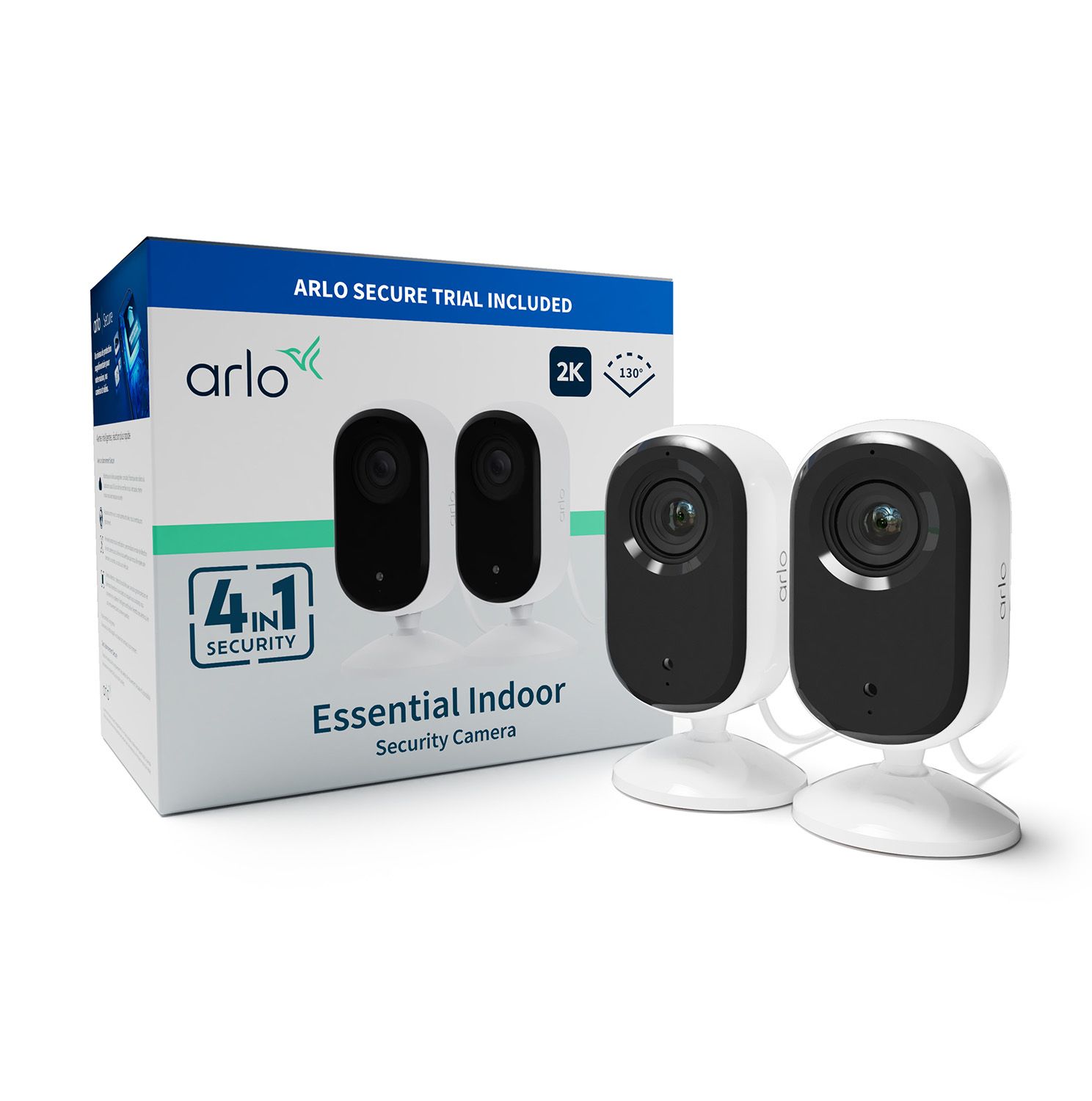 Arlo Essential 2K Indoor Camera 2-Pack - Wireless Security Camera