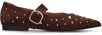 Manfield Dames Bordeaux Rode Suède Loafers Met Goudkleurige Studs - Maat 42