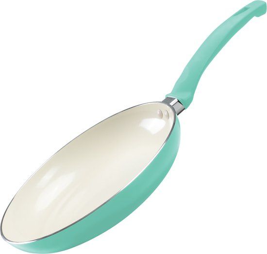 COOCK Koekenpan Inductie - 25 cm - Turquoise/Wit - Met Deksel