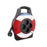 Garza Kabelhaspel voor huishouden, 3G, binnen, 4 stopcontacten met aarding, kinderbeveiliging, overspanning en oververhitting, oprolbare elektrische trommel 3/5/10 m, rood en zwart