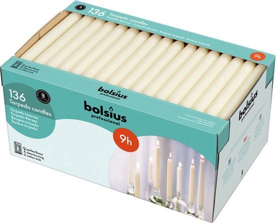 Bolsius Professional - Torpedokaarsen - 136 stuks - Ivoor - 24cm