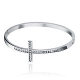 Cilla Jewels Zilverkleurige Bangle Damesarmband Edelstaal met Steentjes en Kruis