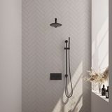 BRAUER Black Carving thermostatische inbouw regendouche met drukknoppen SET 61 met 20 cm douchekop en rechte muurarm en staaf handdouche en doucheslang en geïntegreerde glijstang mat zwart