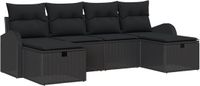 vidaXL Bankstel Zwart Poly Rattan 6-delig
