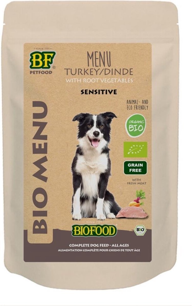 BIOFOOD 150 gr organic hond kalkoen menu pouch hondenvoer