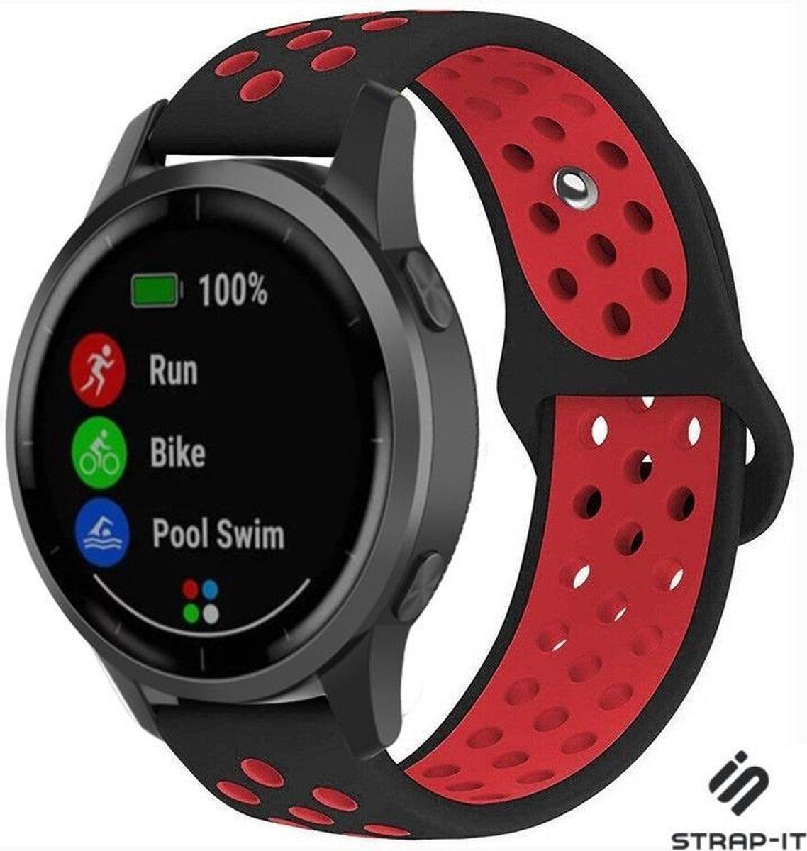 Strap-it Garmin Vivoactive 4 sport band - 45mm - zwart/rood