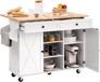 VEVOR Chariot d'îlot de cuisine avec plateau en bois massif et armoire de rangement, table roulante mobile avec plateau rabattable, tiroirs et porte-épices, chariot de service portable sur roues pour salle à manger, 132 cm de large