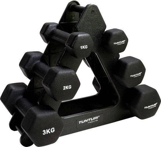 Tunturi Dumbbell Set - Neopreen Dumbbells - 1 t/m 3kg - 3 Paar - Incl. fitness app