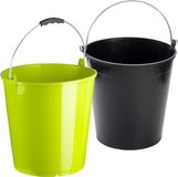 Forte Plastics Groene en zwarte schoonmaakemmers/huishoudemmers set 15 liter en 32 x 31 cm - set van 2x stuks