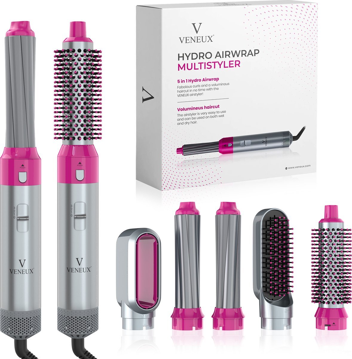 VENEUX® Airwrap Krultang - Krultangen - Föhnborstel - 5 in 1 multi styler - Grijs - TikTok - Nieuwste Versie 3.1 April 2023 edition