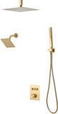 VEVOR Douchesysteemset met 12 inch regendouchesysteem / 6 inch wandmontagekop / 2-in-1 handdouche, draaibare dubbele regenkop (3 functies), messing klep en afwerkingsset, geborsteld goud
