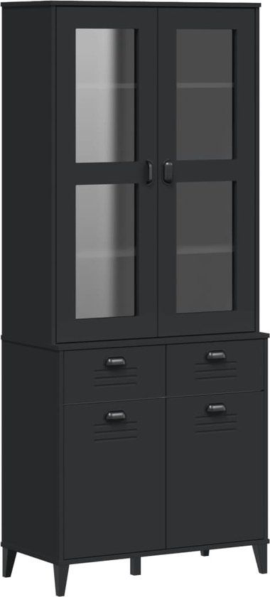 vidaXL Hoge kast VIKEN 80x40x190 cm massief grenenhout zwart