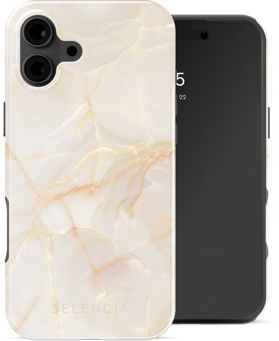 Selencia Hoesje - Geschikt voor Apple iPhone 16 - Backcover geschikt voor MagSafe - Golden Beige Marble