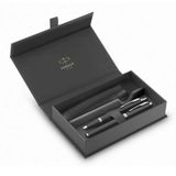 Parker IM Duo Pen-geschenkset | Vulpen, Balpen & Etui | Zwarte lak met chromen afwerking | Medium Tip | Blauwe inktvullingen | Perfect afstudeergeschenk