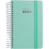 Grafoplás Jaarplanner 2024, weekoverzicht, munt, A6, Spaans, spiraalbinding, hardcover met stof gevoerd, elastische sluiting, januari tot december 24, Fancy serie