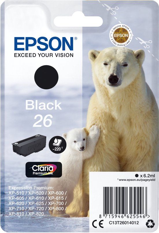 Epson 26 Black Ink Cartridge - C13T26014022 - Original