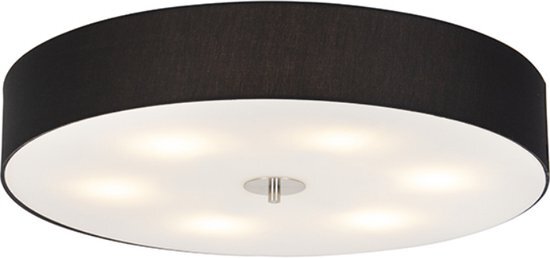QAZQA Landelijke ronde plafondlamp zwart 70cm - Drum