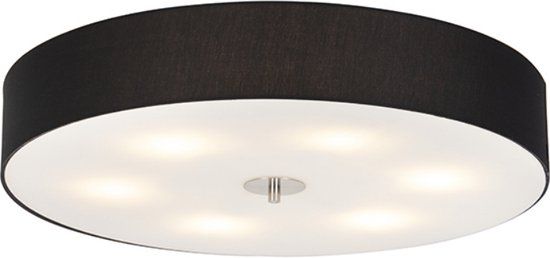 QAZQA Drum - Modern Ceiling Lamp with Shade - 6 Lights - Ø 700 mm - Black - Living Room | Bedroom | Kitchen