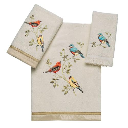 Avanti Linens Gilded Birds Collection 3-Piece Towel Set, Ivory